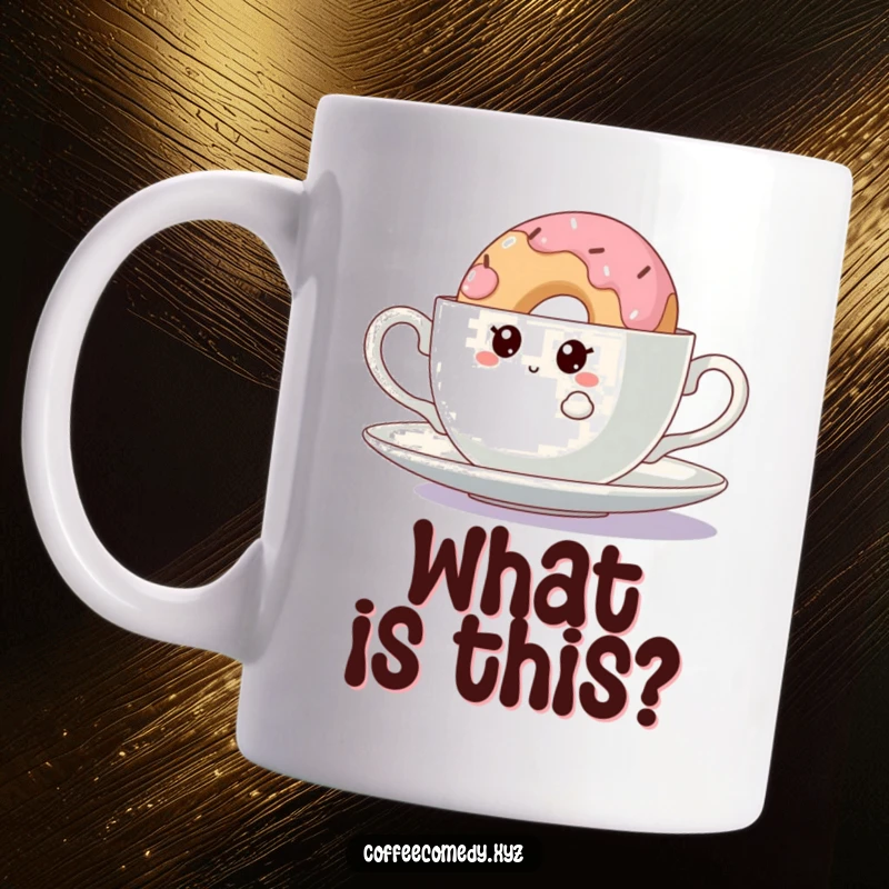 Funny Kawaii Doughnut Mug: A curious character peeking from behind a teacup, capturing a moment of sweet surprise and humor.