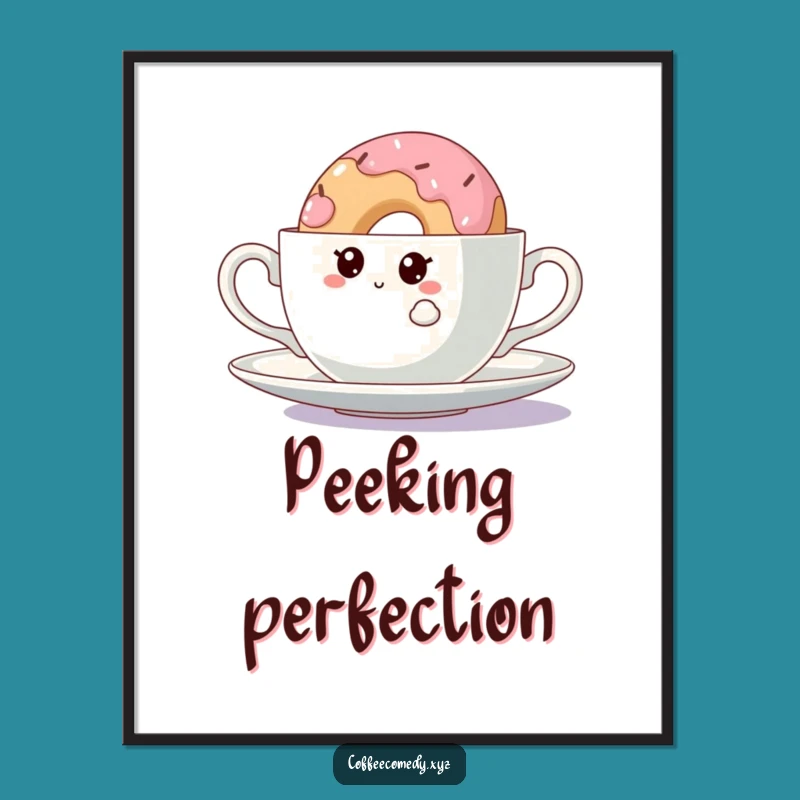Funny Kawaii Doughnut Digital Art: Curious Peek, Instant Decor Gift!