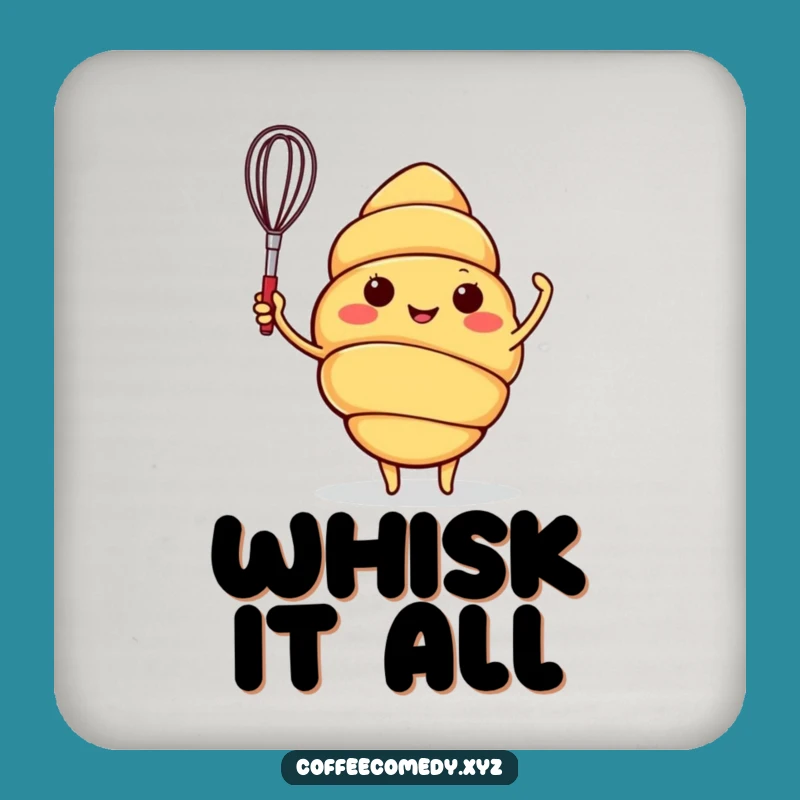 Funny Croissant Coaster: Cheerful Waving Baker Character, Protects Surfaces with Humor, Funny Gift