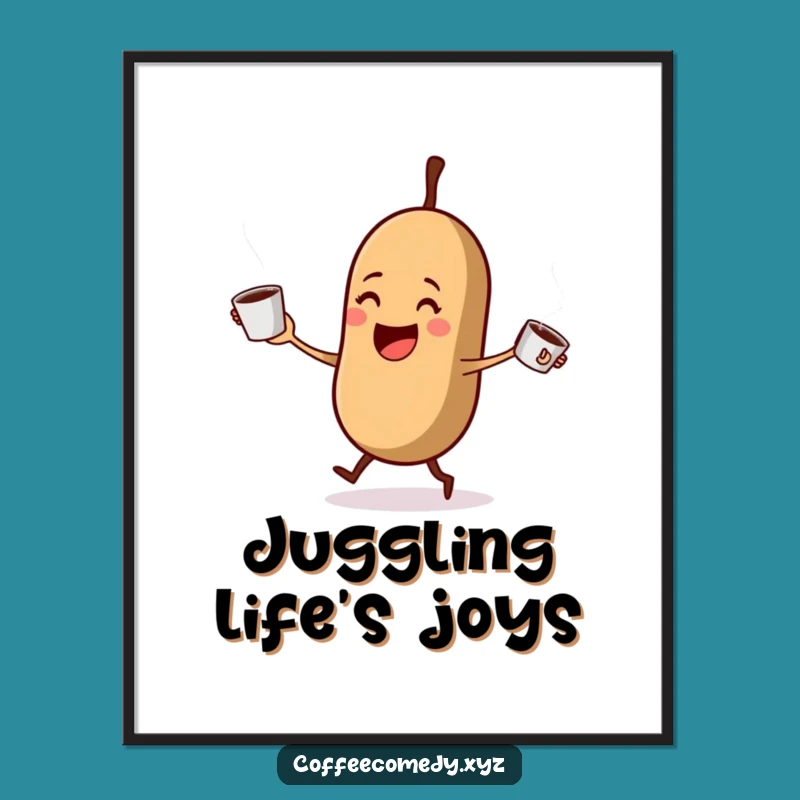 Funny Coffee Bean Poster: Juggling Brews Art, A Delightful Funny Gift for Kitchen Walls!