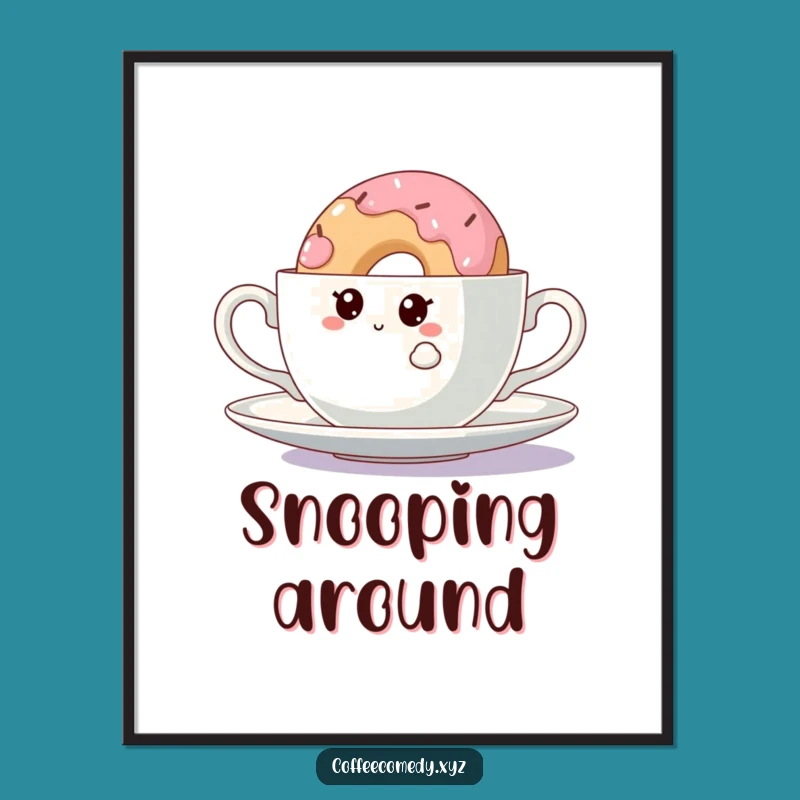 Funny Kawaii Doughnut Poster: Curious Peek Art, Perfect Kitchen Decor Gift!