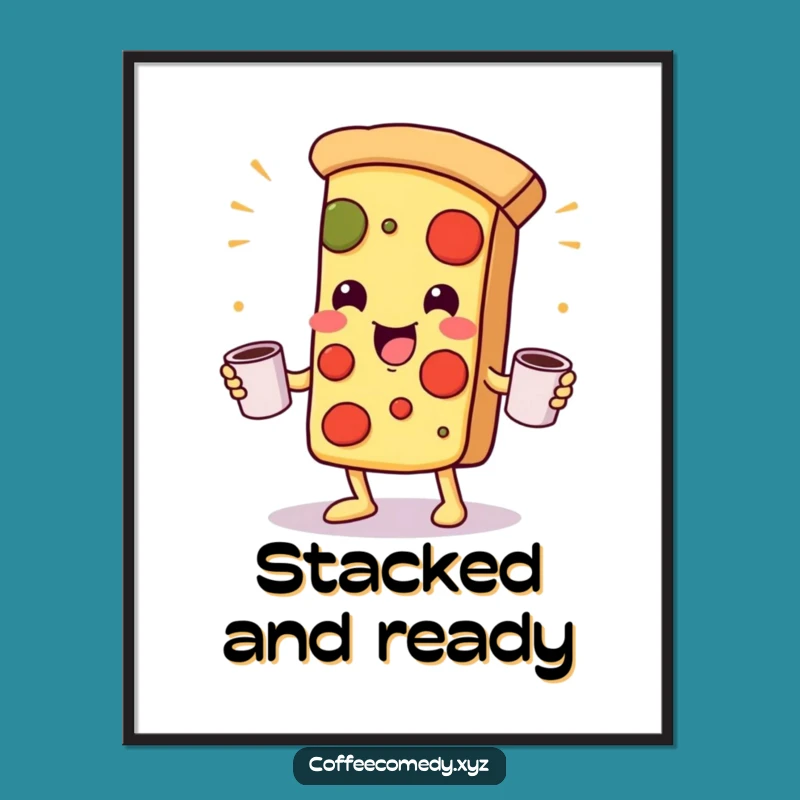 Funny Kawaii Pizza Poster: Playful Juggling Art, Perfect Kitchen Decor Gift!