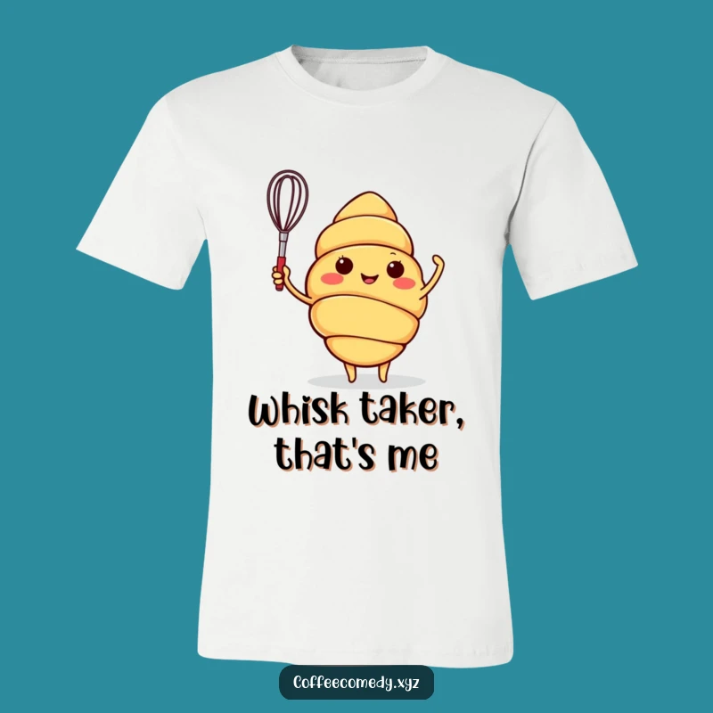Funny Croissant T-Shirt: Cheerful Waving Baker Character, Comfy Cotton Tee for Funny Gift